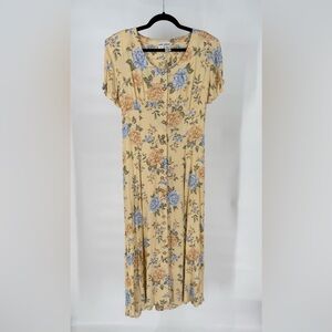 Vintage Floral Button Front Dress Corset Back‎ Feminine Prairie Milkmaid Cottage